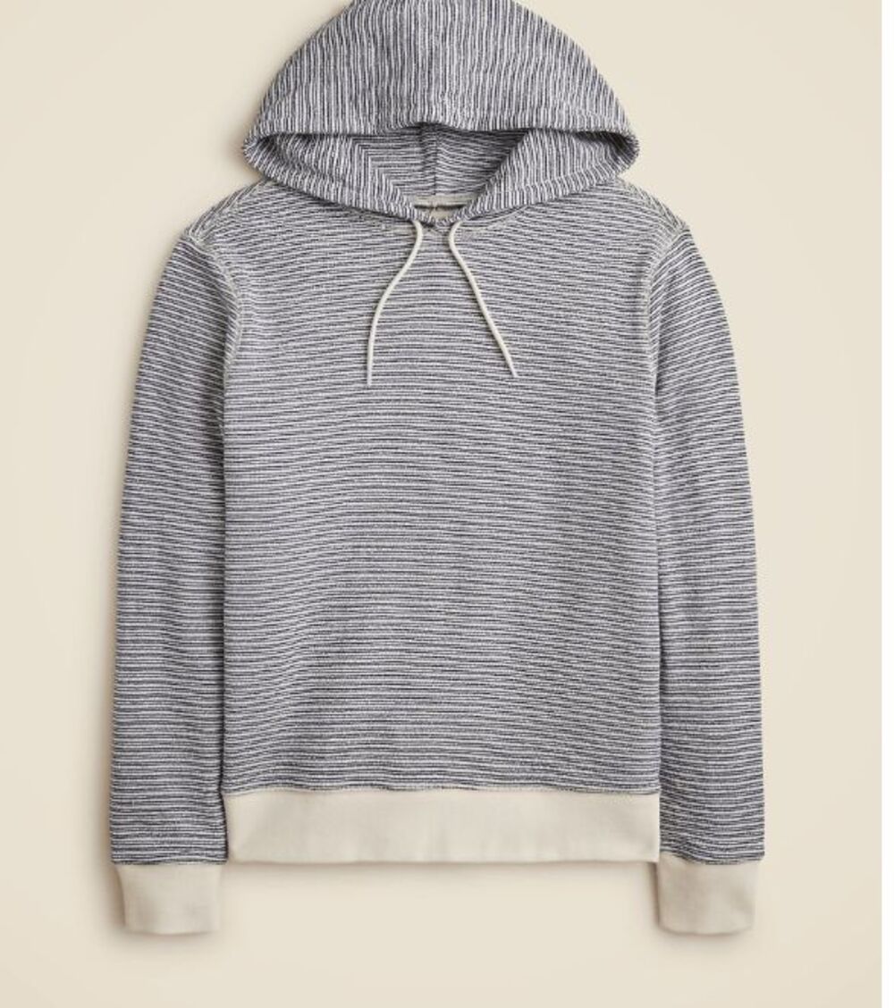 J. Crew Men's Textured Knit Striped Pullover hoodie sweater-tee Blue Cream L NEW